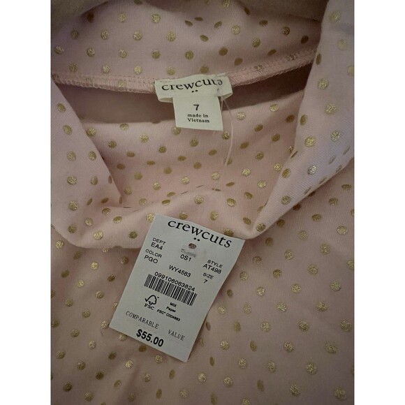 NWT Crewcuts Pink/Gold Polka Dot Turtleneck Knit Dress Girl's Size 7 - Picture 4 of 6